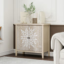2 Door Carved Storage Cabinet With Adjustable Shelf, Accent Furniture