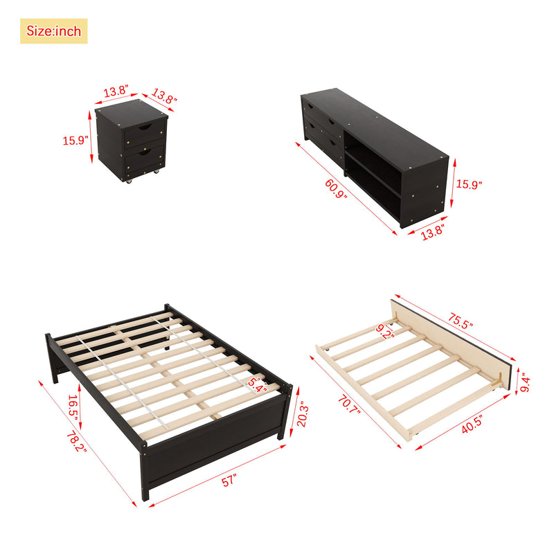 Versatile Bed With Trundle, Under Bed Storage Box And Nightstand