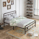 Queen Size Metal Platform Bed Frame with Victorian Style Wrought Iron-Art Headboard/Footboard