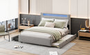 Full Size Upholstered Platform Bed with LED Frame, with Twin  Size Trundle and 2 drawers, Teddy Fleece, Gray