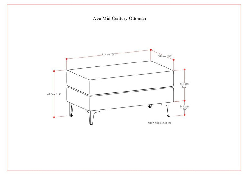 Ava - Mid Century Ottoman - Cream