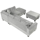Modern Sectional Sofa With Storage Ottoman, L - Shape Couch With 2 Pillows And Cup Holders