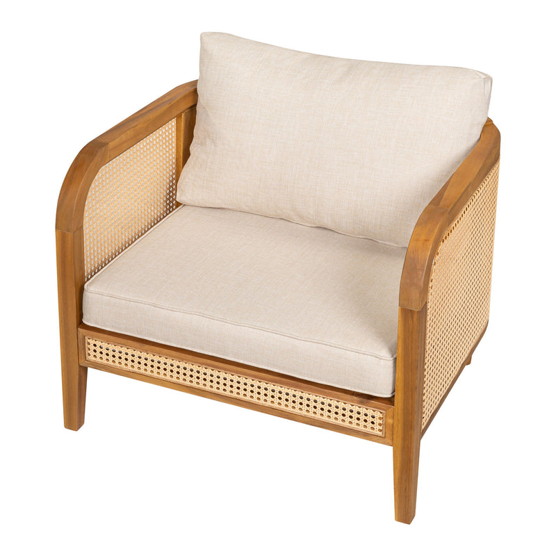 Kirkby - Bohemian Outdoor Patio Cushioned Arm Chair With Weatherproof Wooden Frame - Teak / Beige