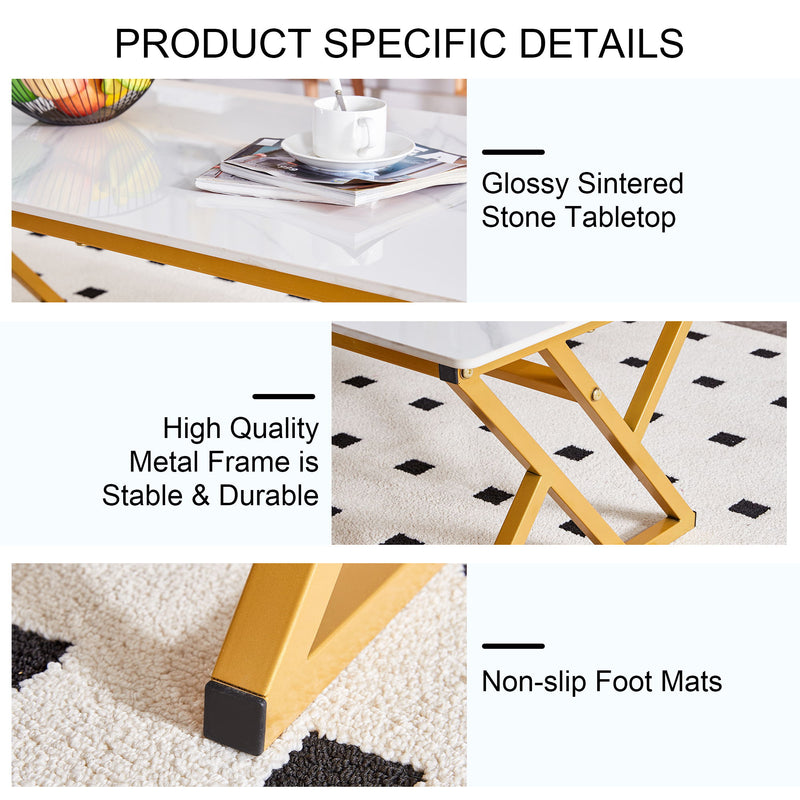 Modern Rock Slab Coffee Table With Metal Legs