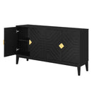 4 Door Sideboard Storage Cabinet For Living Room And Dining Room, 2 Large Cabinets With Gold Handles And Adjustable Shelf - Black
