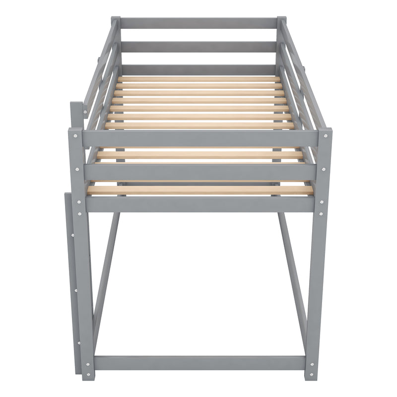 Twin over Twin Floor Bunk Bed with Ladder , Gray(Old SKU:WF281727AAE/WF286602AAE)