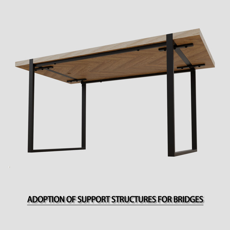 Modern Dining Table & Suede Chair Set WIth Rectangular Metal Base