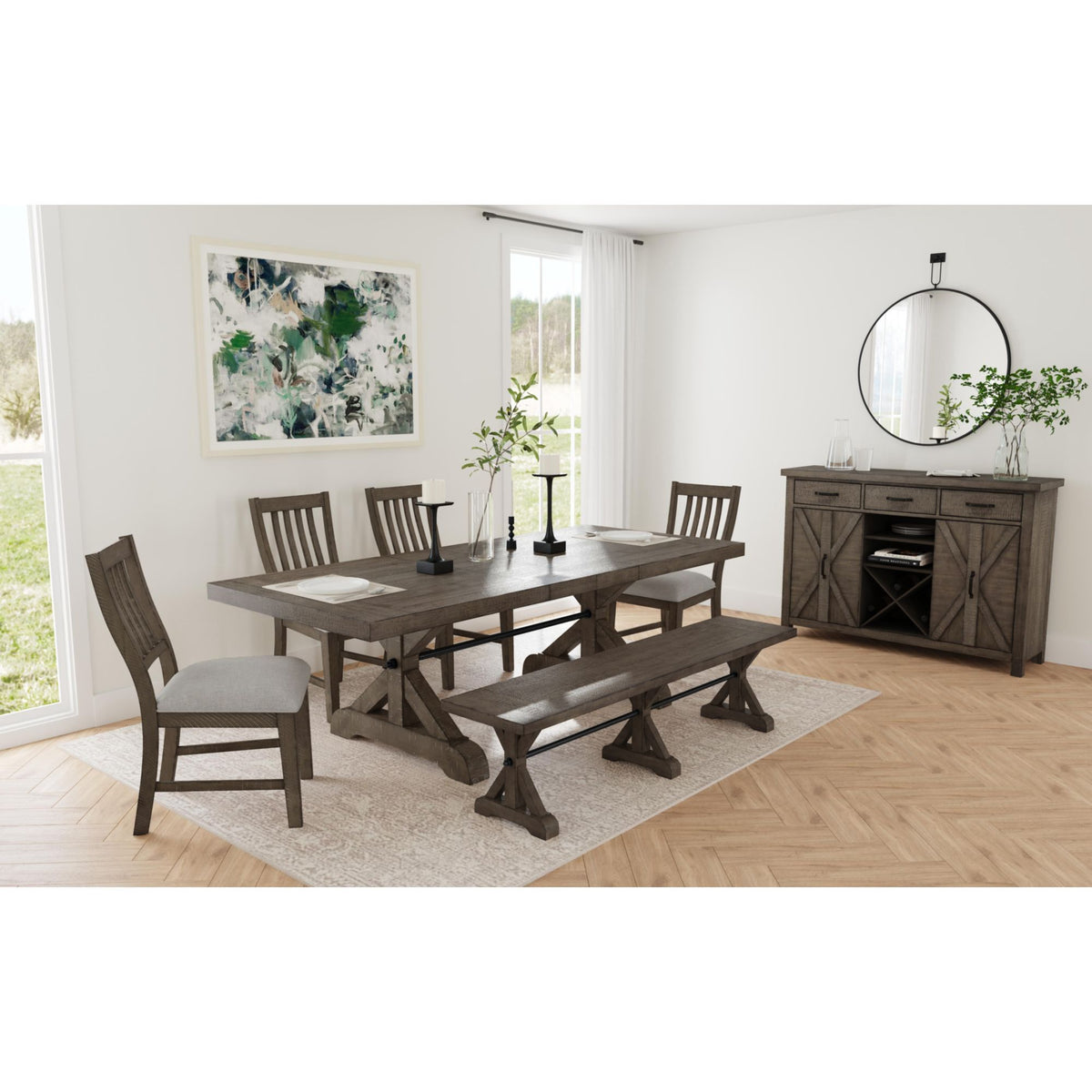 Yellowstone Dining Bench With Metal Bar Cross in Medium Brown by Elements International, view 6
