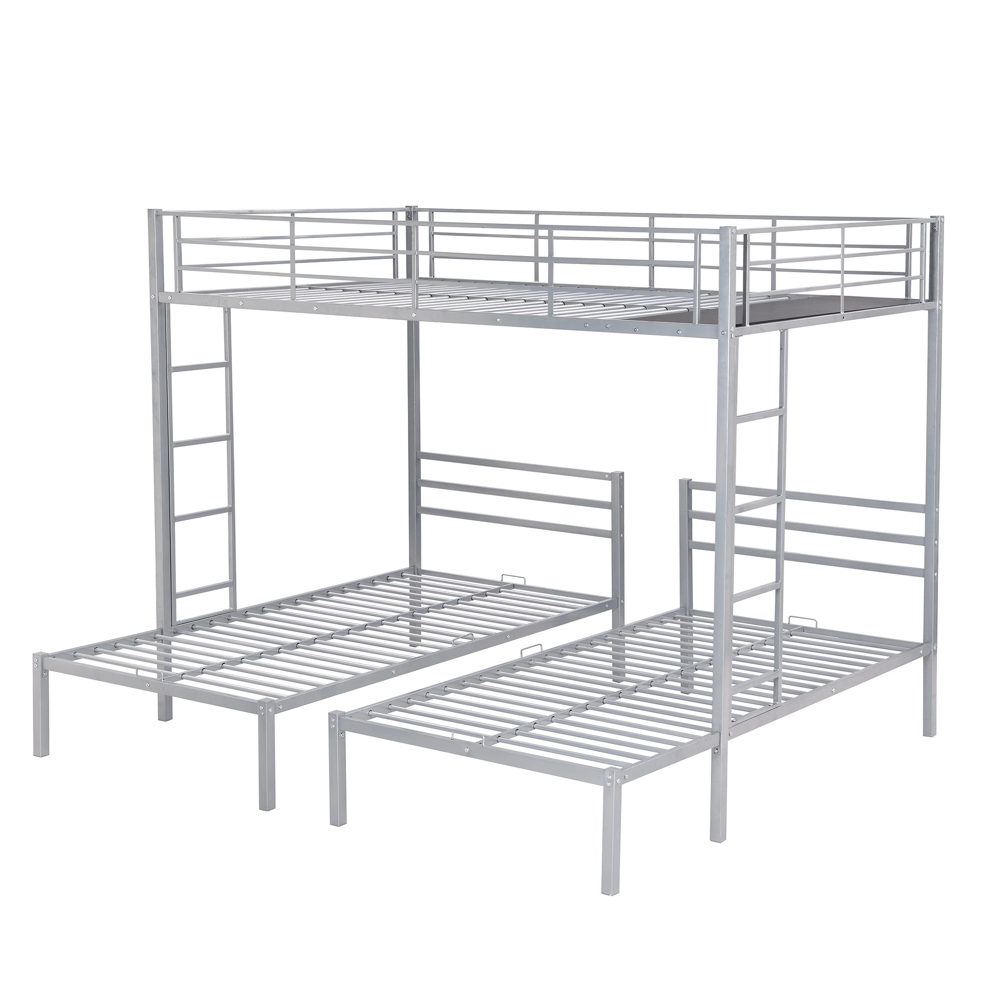 Full over Twin&Twin Size Bunk Bed with Built-in Shelf, Silver - Atlantic Fine Furniture Melbourne FL