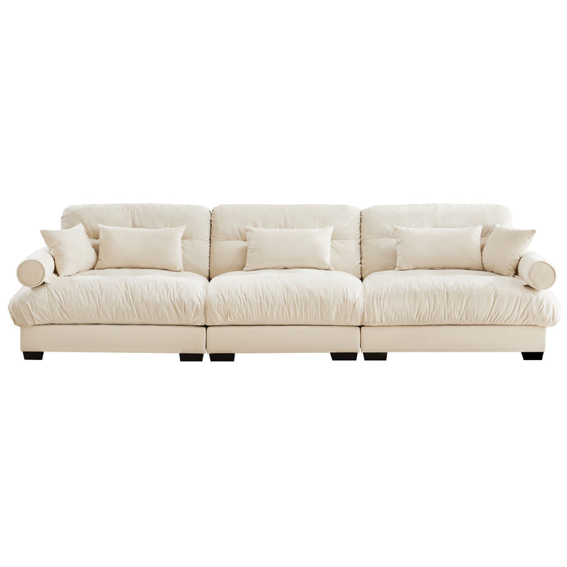 Modern Velvet Sofa With Bolstered Armrests And Pillows