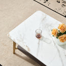 Coffee Table Rectangular Center Table For Living Room Open Space Side Table With Metal Frame - Golden / White