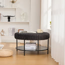 Modern Upholstered Round Ottoman Coffee Table With Storage Shelf