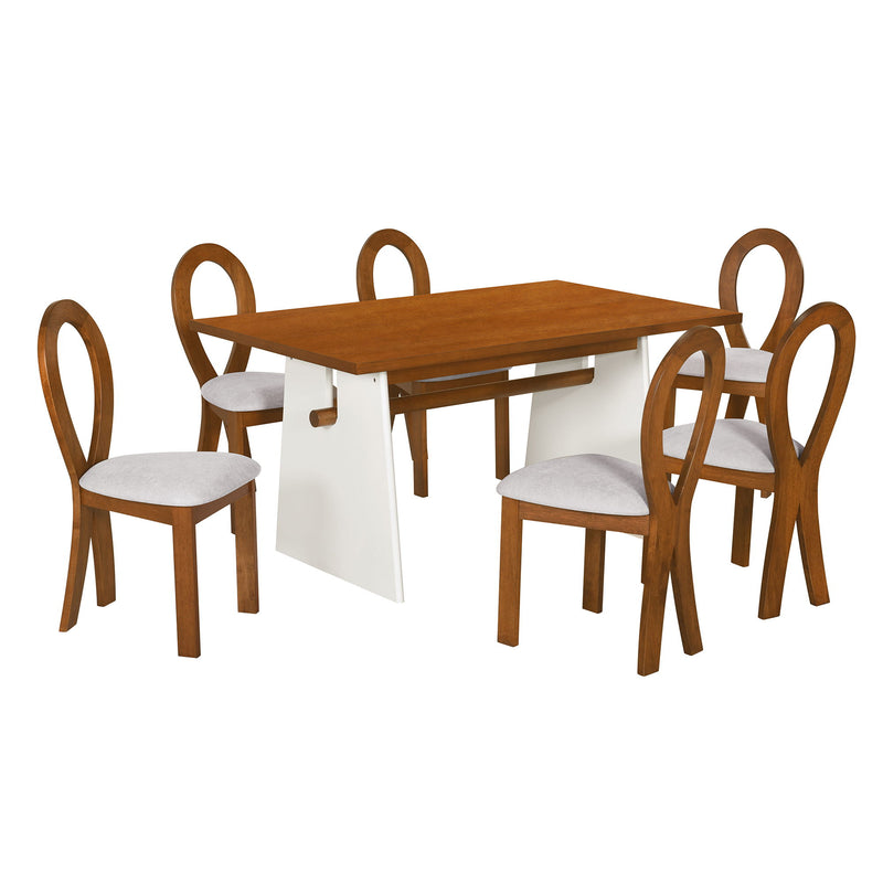 7 Piece Dining Table Set With Trestle Dining Table And 6 Upholstered Dining Chairs