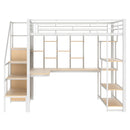 Loft Bed With Storage Staircase And Small Wardrobe, Built - In Desk And Storage Shelves