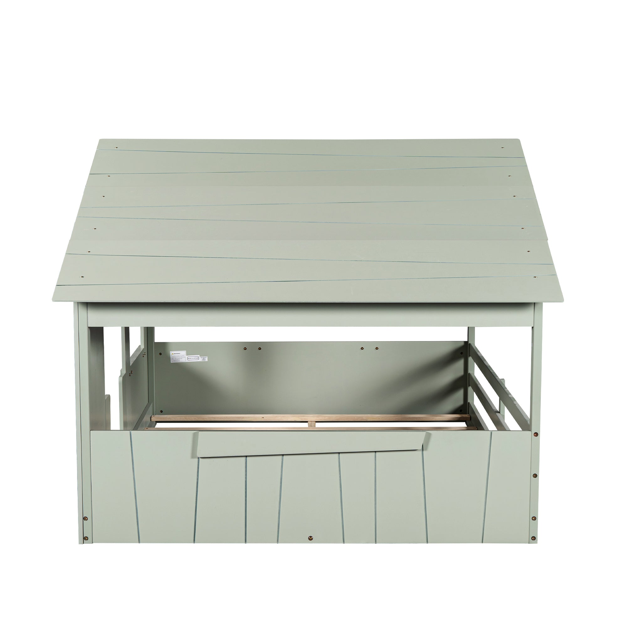 Wood Full Size House Bed with Roof, Window and Guardrail, Light Green - Atlantic Fine Furniture Melbourne FL