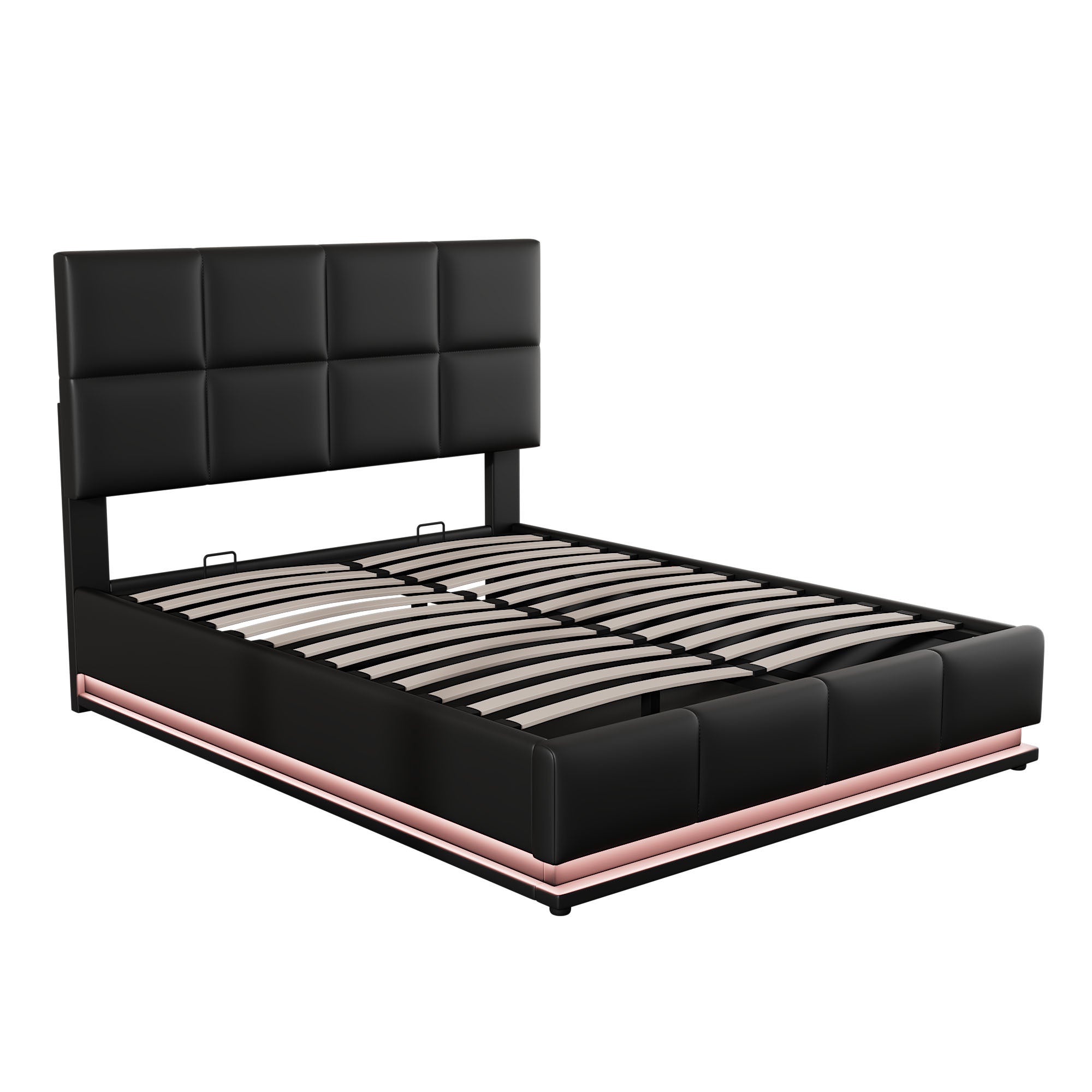 Full Size Tufted Upholstered Platform Bed with Hydraulic Storage System,PU Storage Bed with LED Lights and USB charger, Black - Atlantic Fine Furniture Melbourne FL