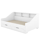 Twin to King Size Daybed Frame with Storage Bookcases and Two Drawers,Charging Design,White