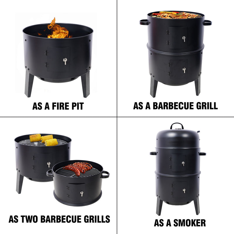 Portable Charcoal Smoker Grill For Outdoor Cooking - Black