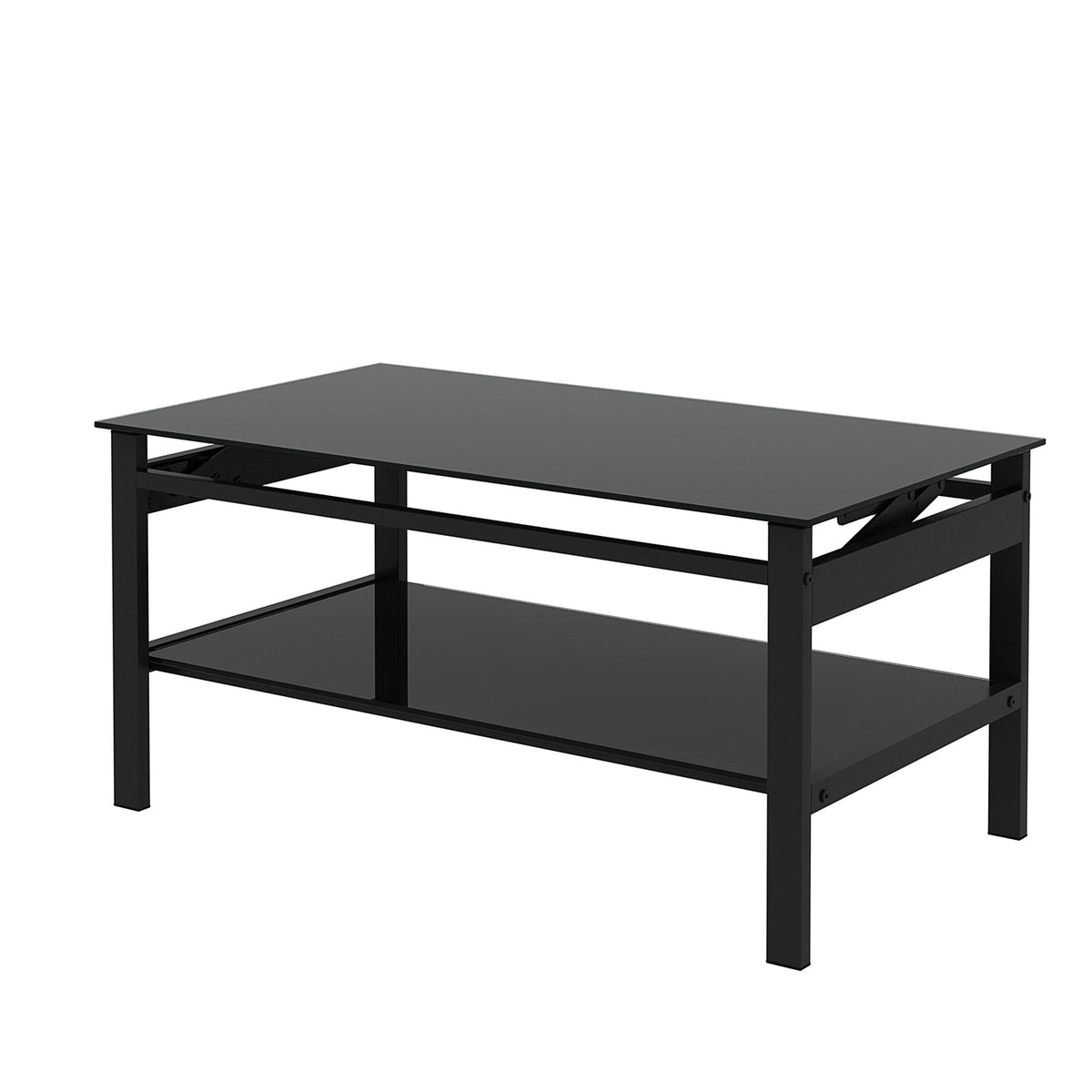 Glass Lift Top Coffee Table, Modern Simple 2-Layer Tempered Glass