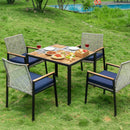 5 Piece Patio Dining Table Set, Acacia Wood Table Top With Umbrella Hole