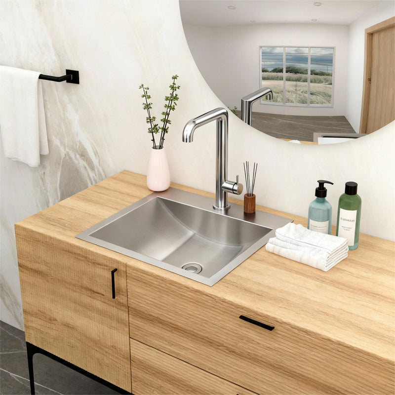 21 X 17" Drop In Bathroom Sink With Pop Up Drain, Stainless Steel Su304, Durable & Rust Resistant, Easy Installation - Brushed Nickel