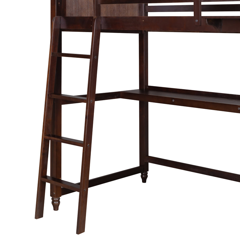 Twin size Loft Bed with Drawers and Desk, Wooden Loft Bed with Shelves - Espresso(OLD SKU: LT001530AAP)