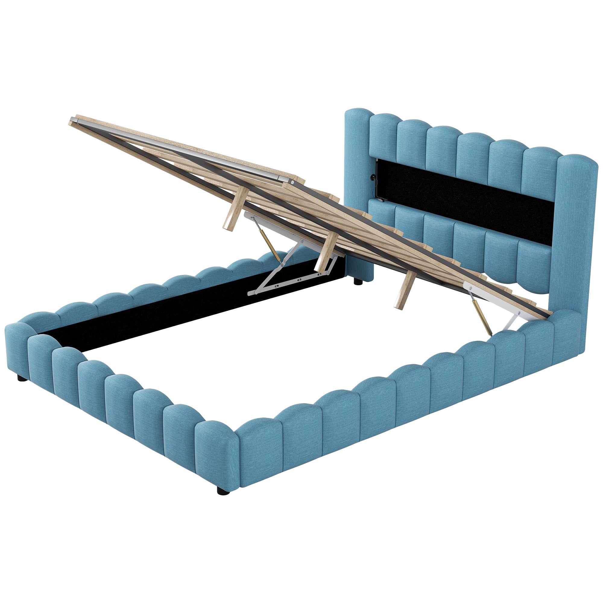 Queen Size Upholstered Platform Bed with LED Headboard and USB, Blue - Atlantic Fine Furniture Melbourne FL