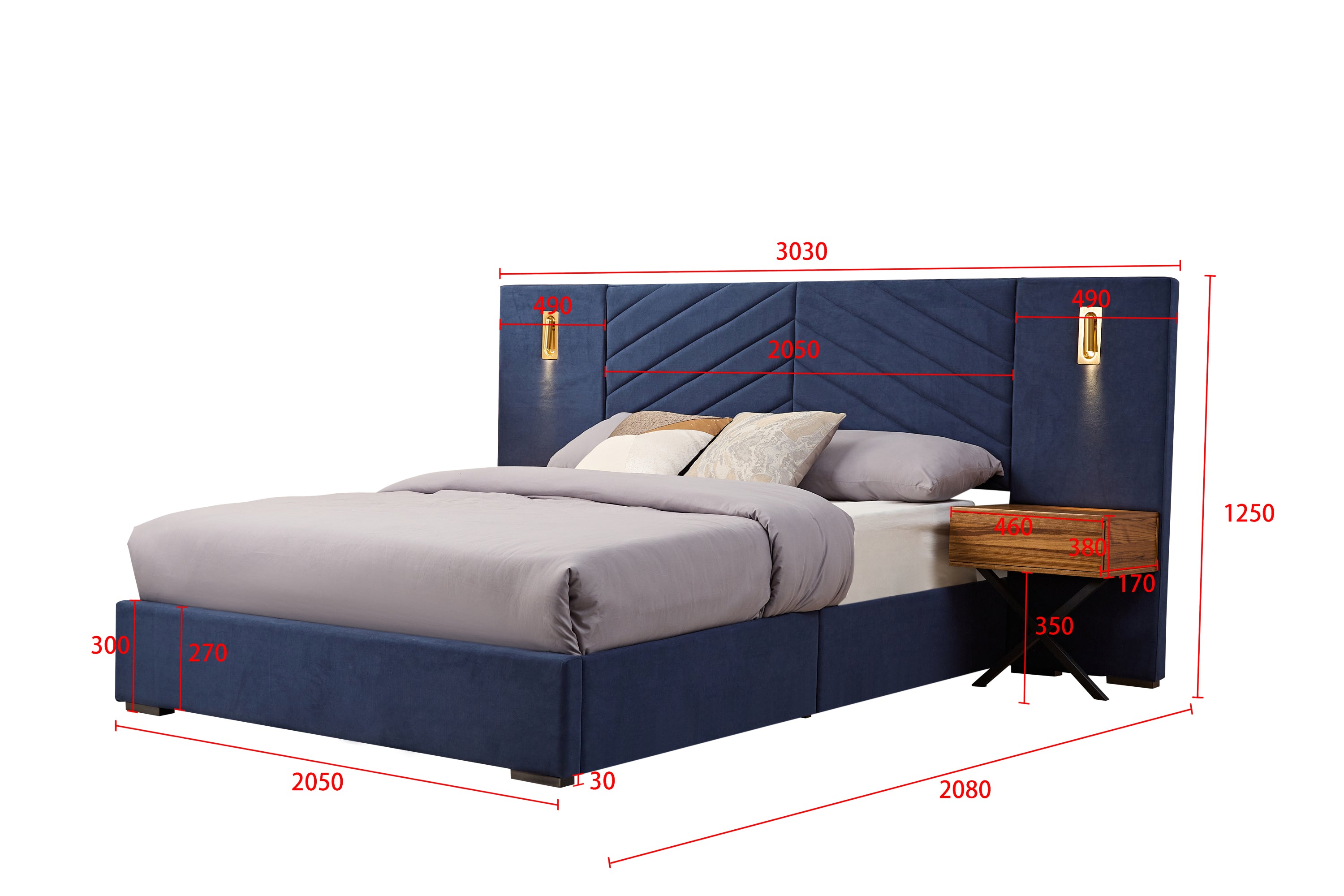 King Size Velvet Bed Frame/Vertical Channel Tufted Wingback Headboard/Upholstered Platform Bed/Strong Wooden Slats/No Box Spring Needed/Easy AssemblyRoyal blue