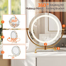 Modern Corner Makeup Vanity Desk With Large Storage, LED Mirror & Stool, Adjustable Brightness, Space Saving - White