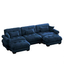 Modern Sectional Sofa With Ottoman, Round Bolster Armrests, Waist And Throw Pillows