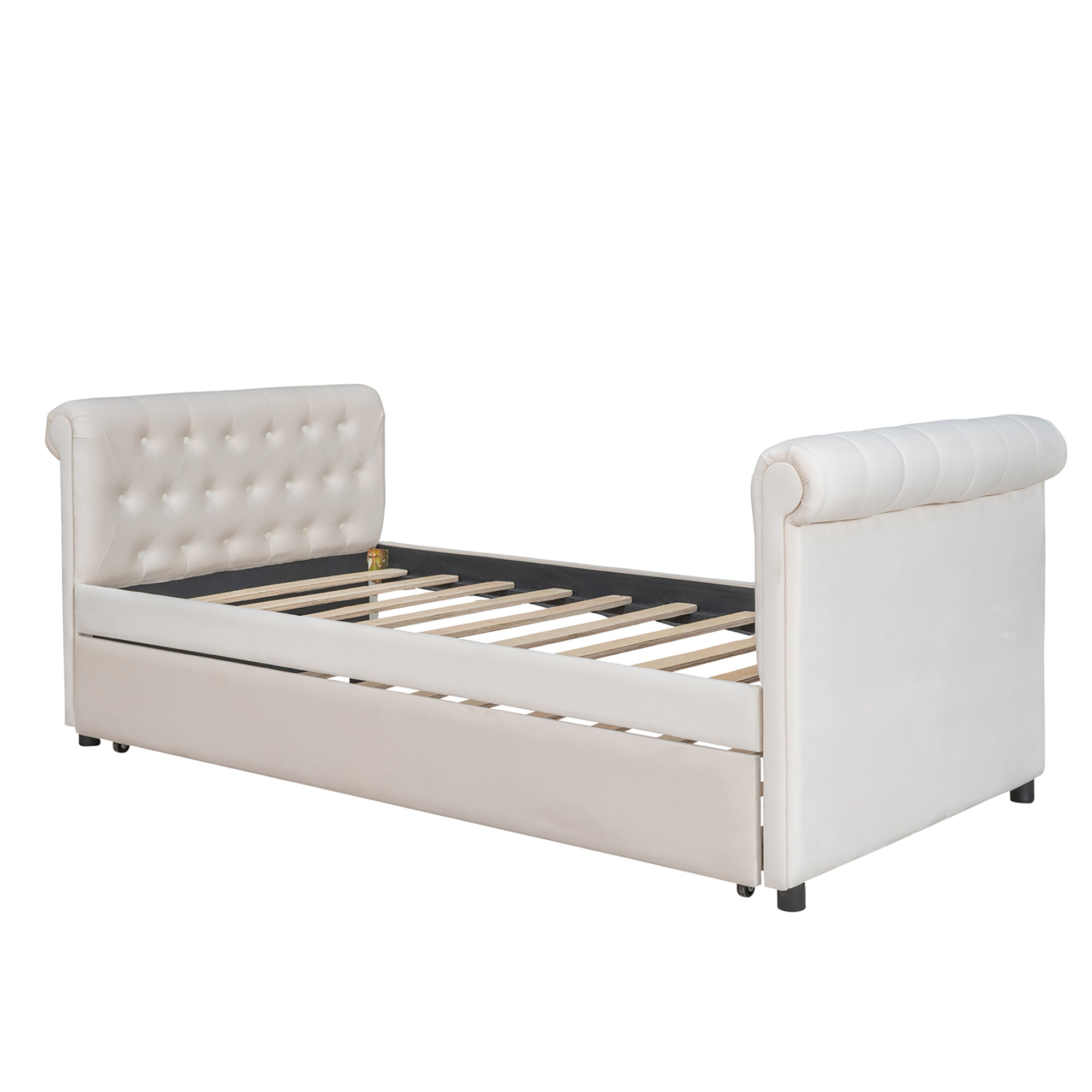 Twin Size Upholstered daybed with Trundle, Wood Slat Support, Beige(OLD SKU :LP000116AAA) - Atlantic Fine Furniture Melbourne FL