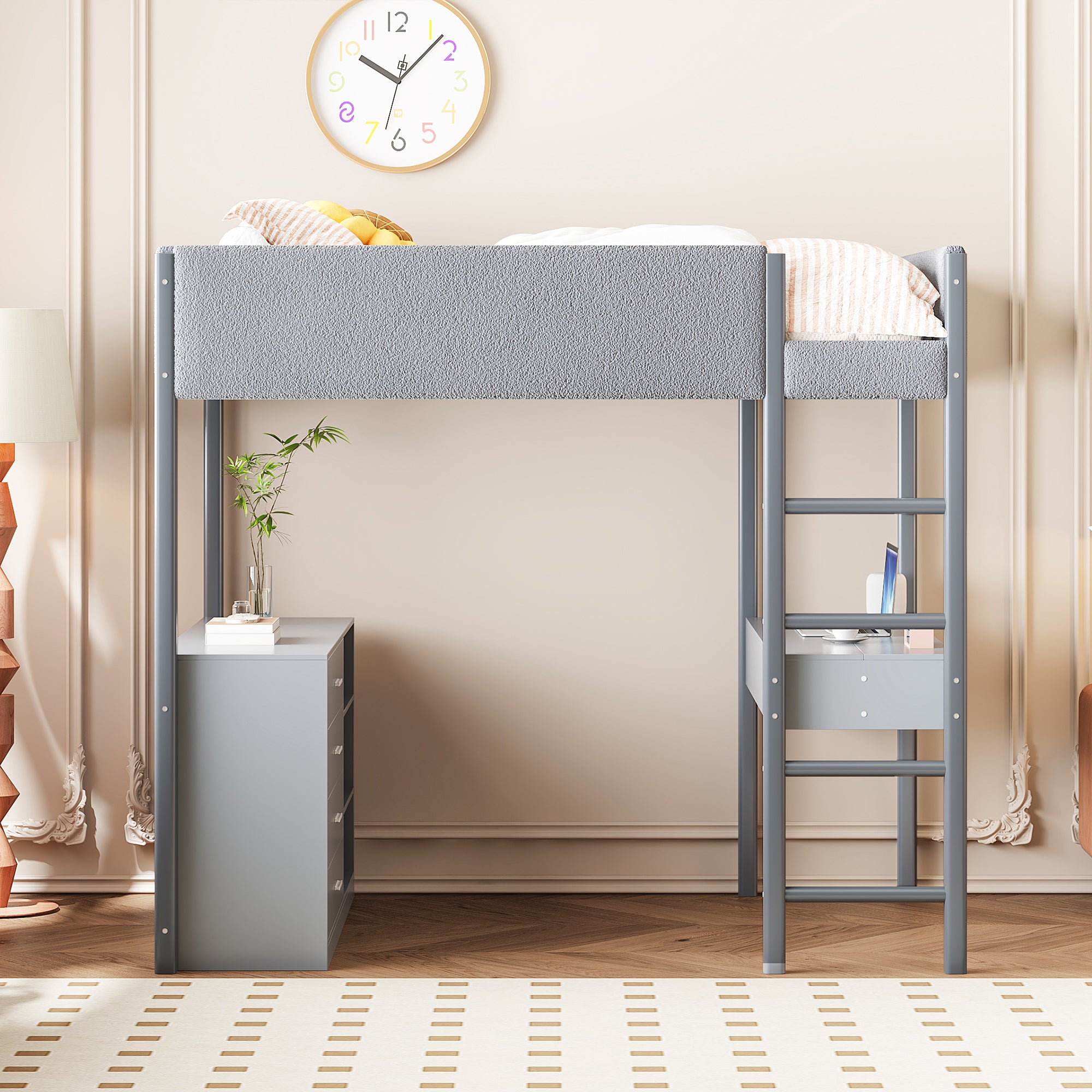 Full Size Teddy FleeceLoft Bed Wood Bed, Gray - Atlantic Fine Furniture Melbourne FL