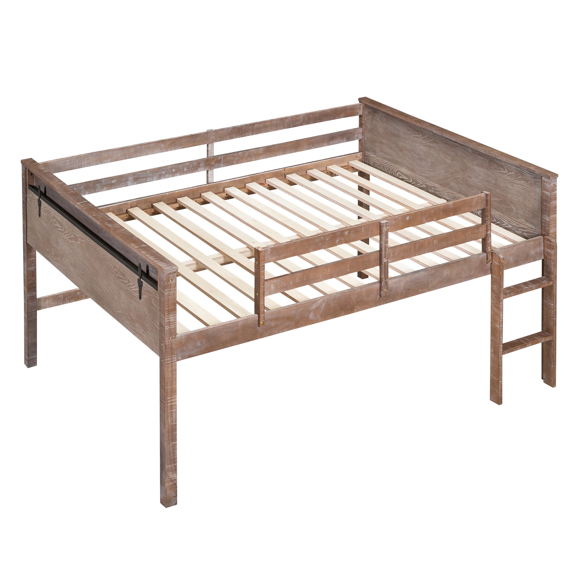 Wood Twin Size Loft Bed with Hanging Clothes Racks, White Rustic Natural - Atlantic Fine Furniture Melbourne FL