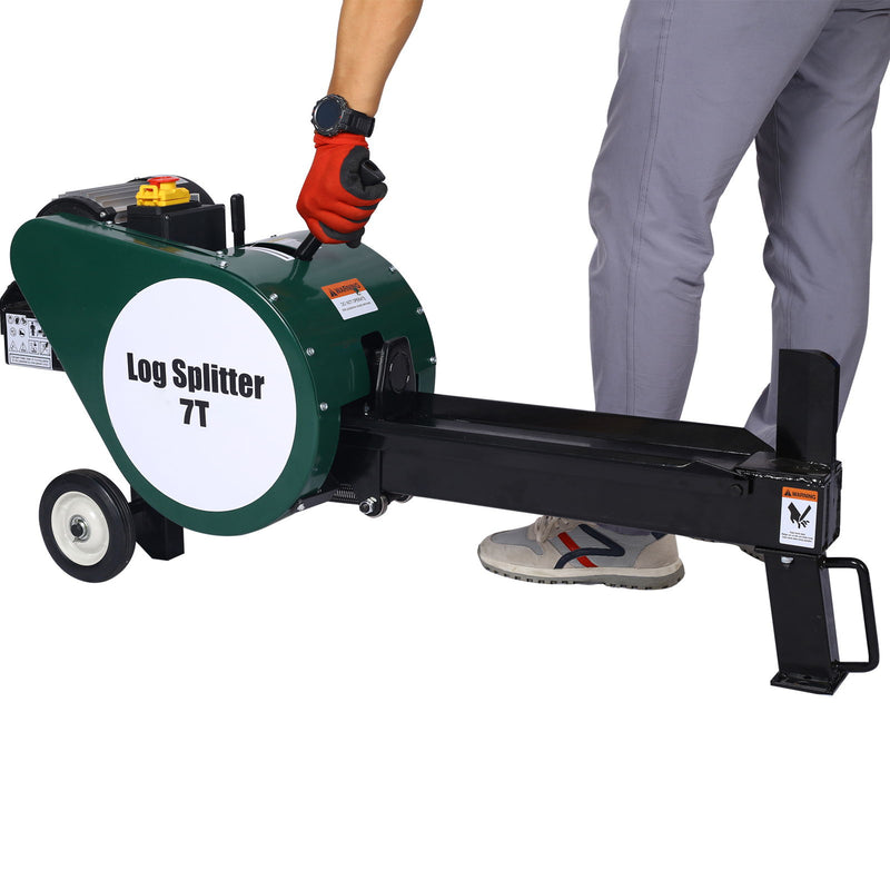 Double Flywheel Electric Log Splitter 7 Ton Portable Firewood Machine Steel - Black