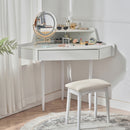 Modern Corner Makeup Vanity Desk With Large Storage, LED Mirror & Stool, Adjustable Brightness, Space Saving - White