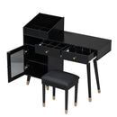 Modern Makeup Vanity Desk With Drawers Cabinet & Charging Port Engineered Wood Space Saving Design For Small Places - Black