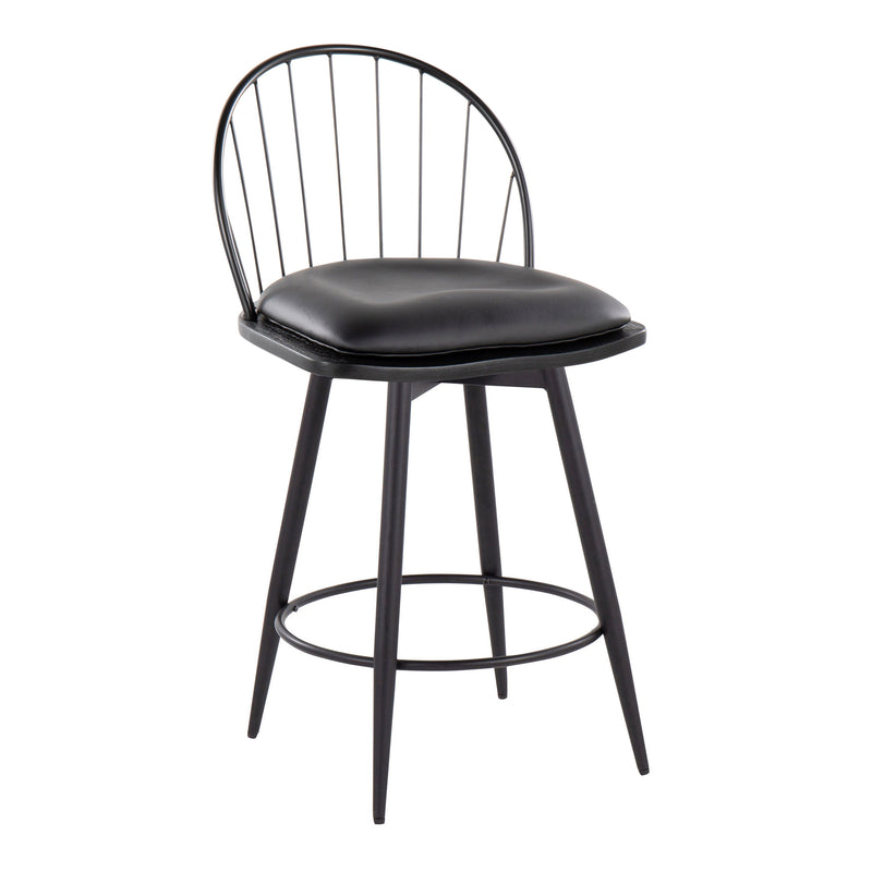 Riley - Farmhouse Fixed Height Counter Stool With Swivel With Round Footrest (Set of 2) - Matte Black