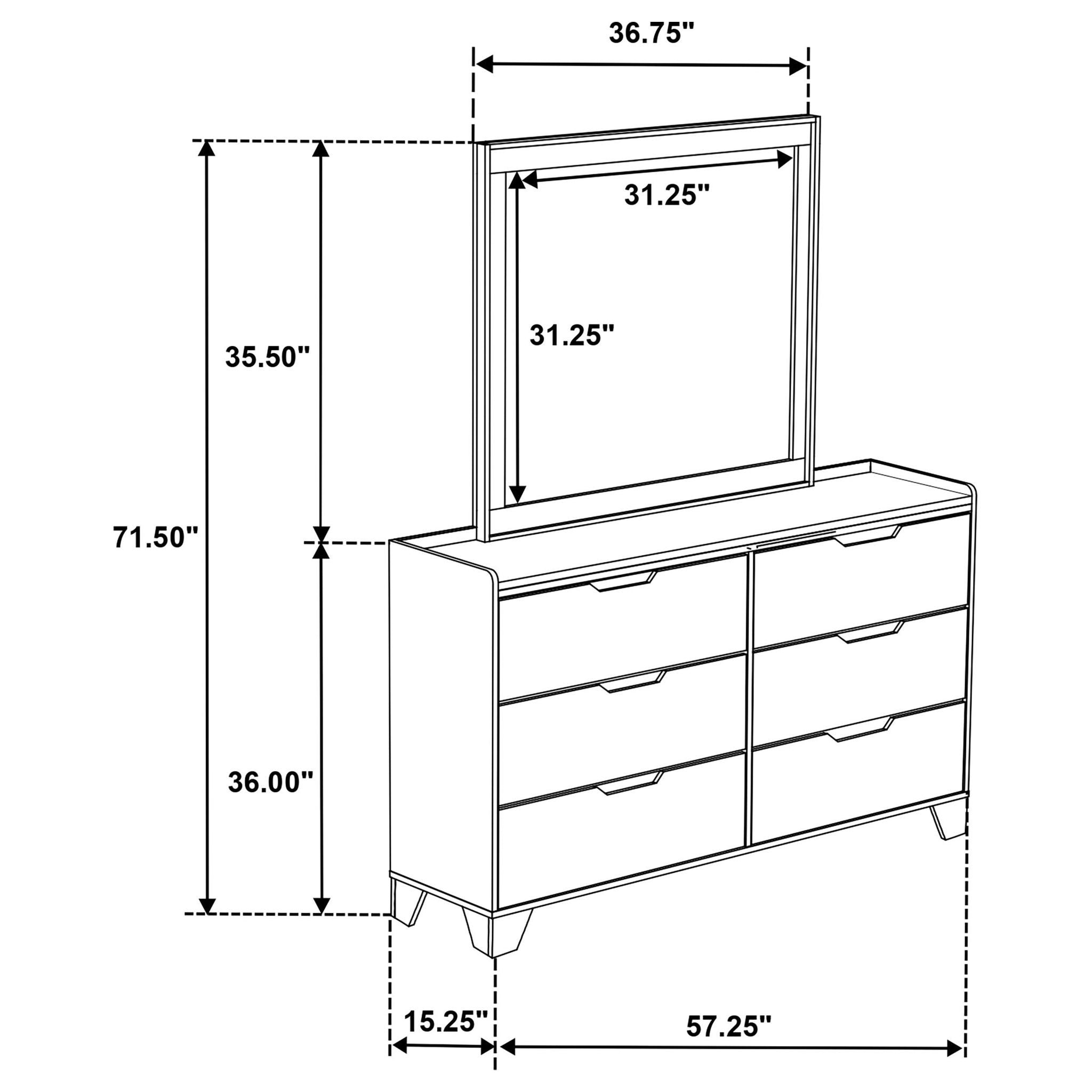 Henderson 6-drawer Bedroom Dresser with Mirror Medium Oak