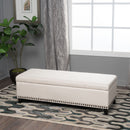 Upholstered Storage Ottoman With Nailhead Trim - Beige