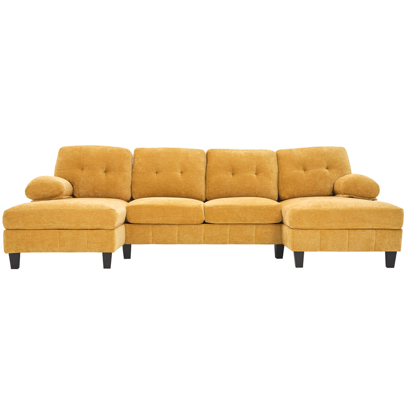U-Shaped Sectional Sofa 103.5" Black Chenille Fabric Couch With Dual Chaise Lounges, Storage Pockets, Armrest Pillows