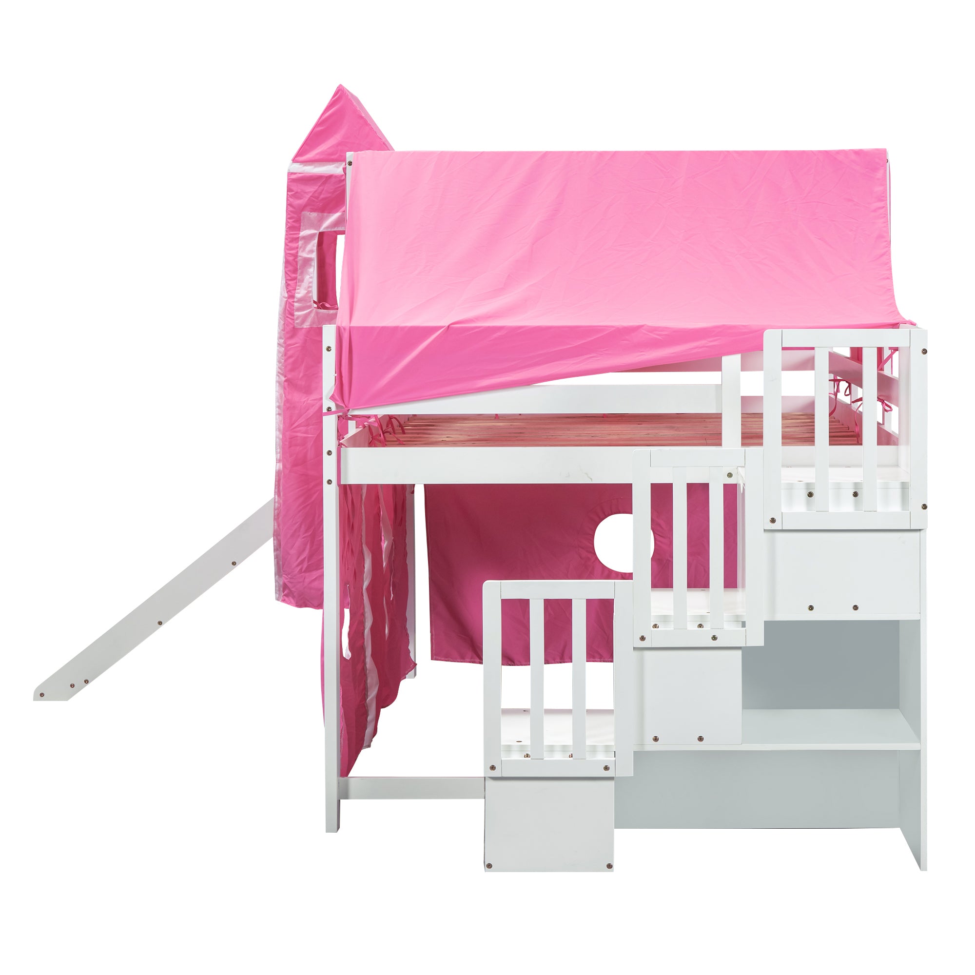 Full Size Loft Bed with Tent and Tower - Pink - Atlantic Fine Furniture Melbourne FL