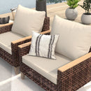 5 Piece Rattan Terrace Furniture Set, 7 Seats Cushions, High Footed Design