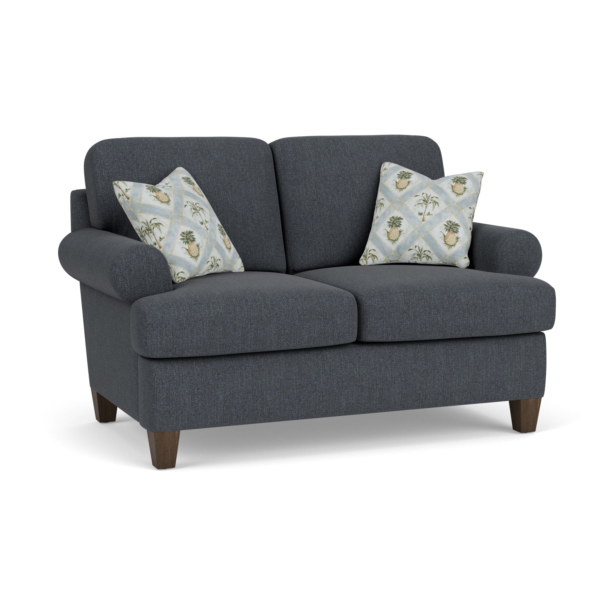 Moxy - Fabric Loveseat, T-Shaped Seat Cushion, Curved Sock Arms