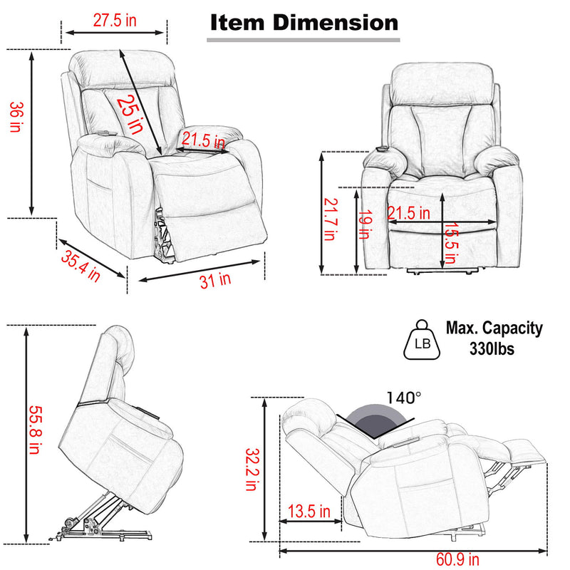 Lift Chair Recliner For Elderly Power Remote Control Recliner Sofa Relax Soft Chair Anti-Skid Australia Cashmere Fabric Furniture Living Room