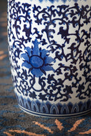 Ceramic Garden Stool, Small Side Tabel - White / Blue