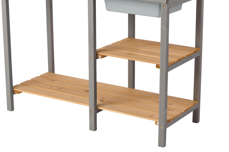 Outdoor Potting - Bench, Workstation Table With Cabinet For Backyard Garden Supplies - Gray / Brown