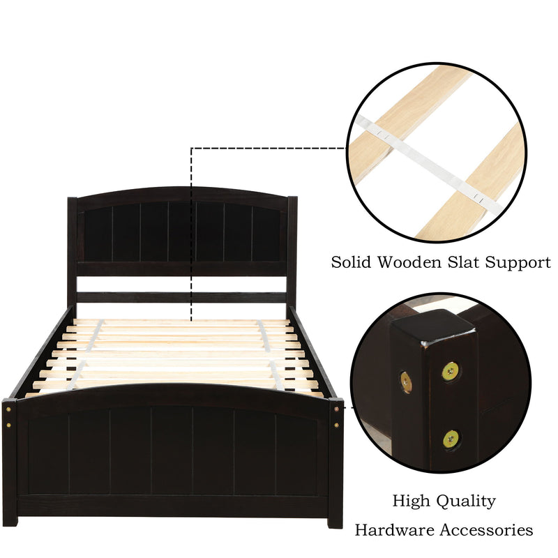 Platform Bed With Headboard, Footboard And Wood Slat Support - Wood