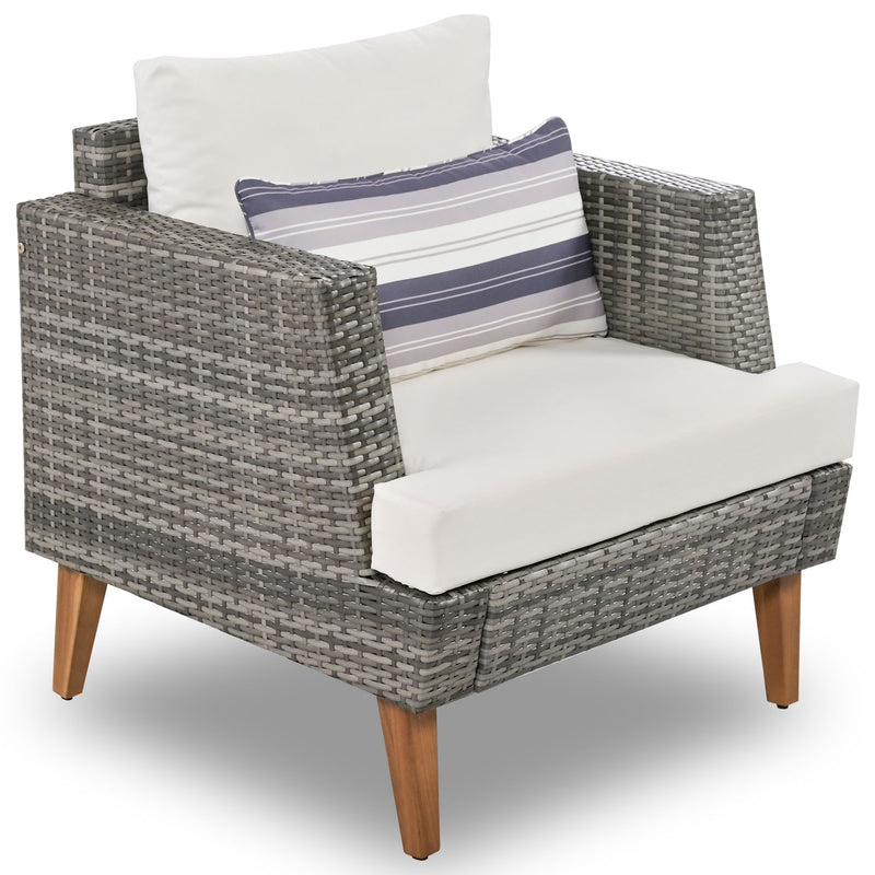 6 Pieces All Weather Sofa Set, Outdoor Rattan Sofa With Double Cushions