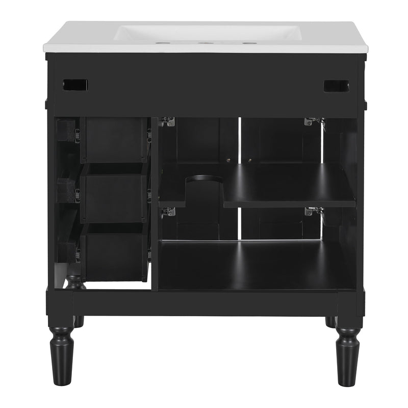 Bathroom Vanity With Ceramic Sink, 2 Doors 3 Drawers, Soft Close Design