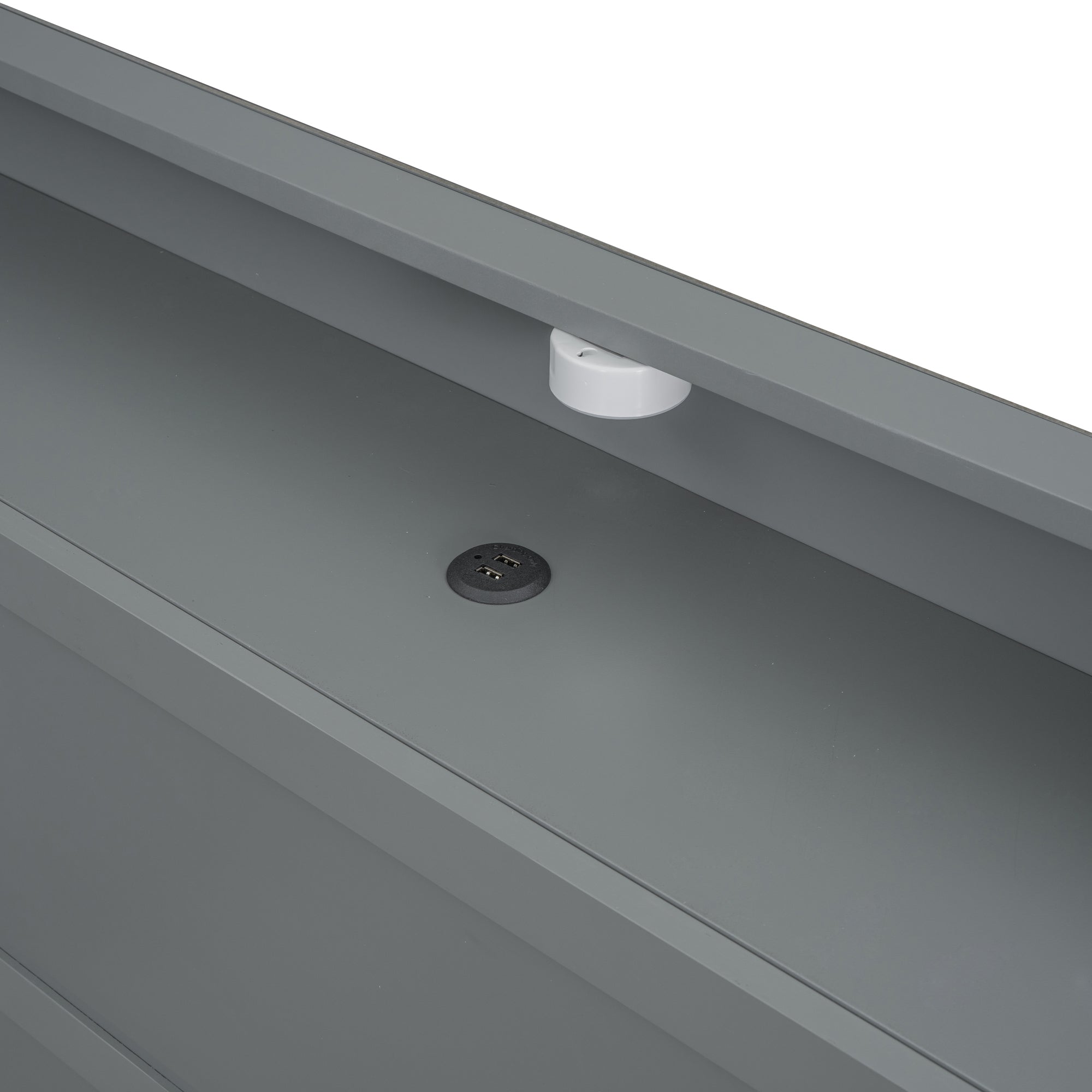 Full Size Platform Bed with built-in shelves, LED Light and USB ports, Gray - Atlantic Fine Furniture Melbourne FL